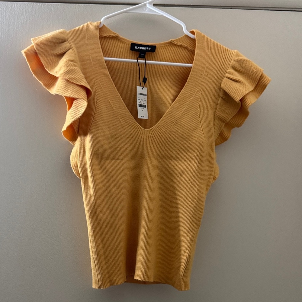 Express Women's Mustard Ruffle Sleeve Blouse